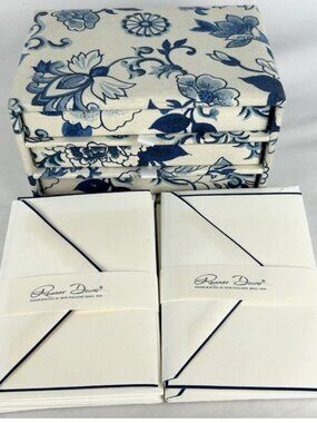 Vintage Renner Davis Stationary Box Fabric Covered Blue White Floral Unused